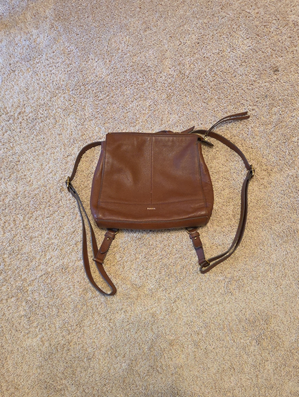 Fossil Brown Leather Backpack Crossbody